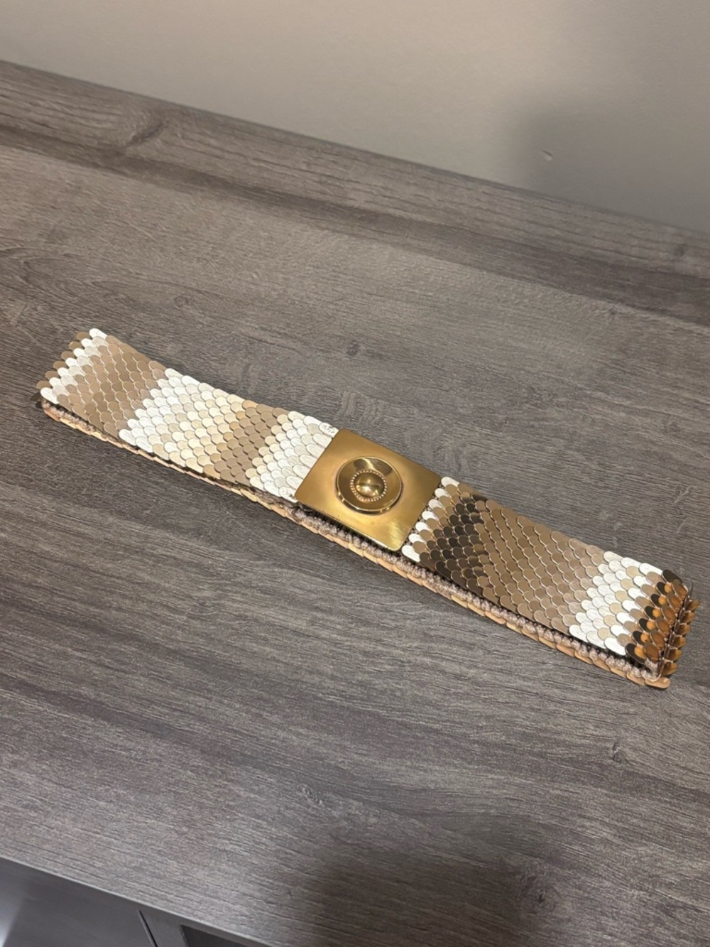 1960s Vintage Women's Gold Fish Scale Mermaid Elastic Stretch Belt